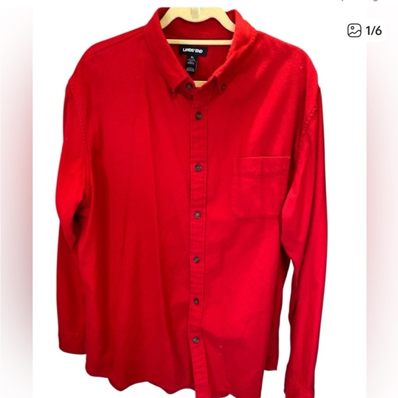 Lands End Long Sleeve Red Men's Traditional Fit Flagship Flannel Shirt Size XL - Picture 7 of 7